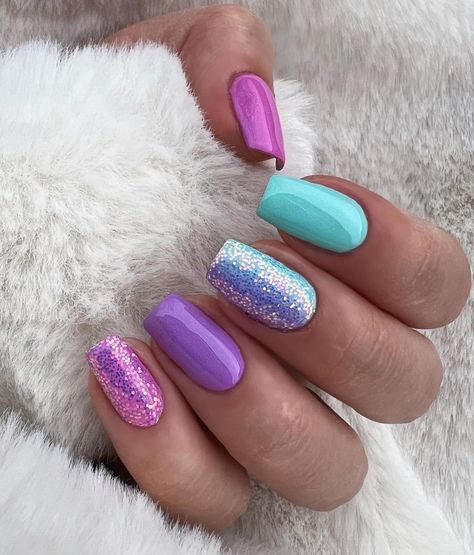 Teal Nails, Purple Nail Designs, Cute Gel Nails, Nails Polish, Pink Nail, Dipped Nails, Birthday Nails, Fabulous Nails, Fancy Nails