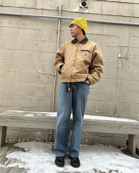 Tan Carhartt Jacket Outfit, Detroit Jacket Outfit, Carhartt Jacket Outfit Men, Carhartt Detroit Jacket Outfit, Tan Jacket Outfit, Khaki Jacket Outfit, Trucker Jacket Outfit, Carhartt Jacket Outfit, Drippy Fits