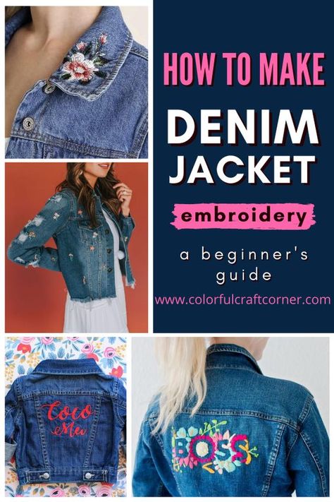 Couture, How To Embroider Denim, Denim Jacket Embroidery Ideas Diy, Embroidered Denim Jacket Diy, Diy Embroidered Jean Jacket, Jean Jacket Embroidery Ideas, Jacket Embroidery Ideas, Denim Jacket Embroidery Ideas, Embroider Denim