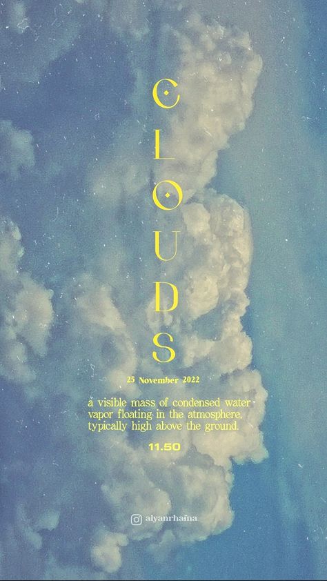 about clouds #canvaalphabetletter Cloud 9 Graphic Design, Blue Typography Poster, Cloud Poster Design, Cloud Logo Aesthetic, Clouds Graphic Design, Blue Sky Clouds Aesthetic, Dreamy Graphic Design, Cloud Branding, Sky Branding