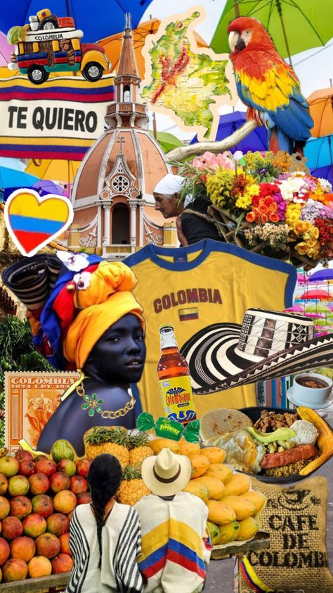 #colombia Colombia Independence Day, Latino Aesthetic, Lebanon Culture, Food Collage, Surreal Collage Art, Colombian Culture, Latino Art, Travel Collage, Hispanic Culture