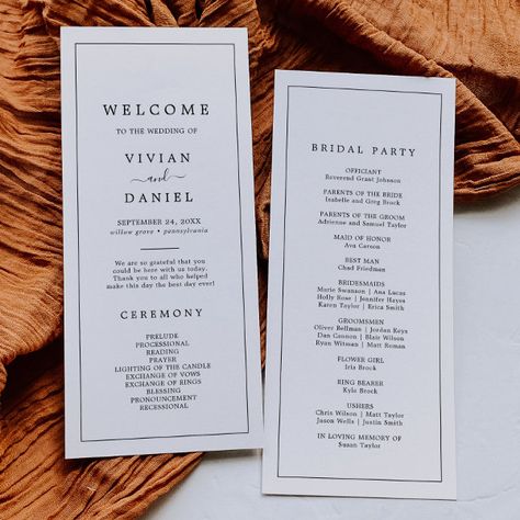 Minimalist Typography Wedding Program Rustic Church Wedding, Wedding Programs Simple, Order Of Wedding Ceremony, Modern Wedding Program, Rustic Wedding Programs, Free Wedding Planner, Typography Wedding, Wedding Ceremony Programs, Minimalist Typography