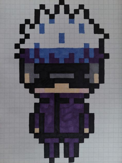 anime; aesthetic; anime aesthetic; pixel; pixel art; jjk; jujutsu kaisen; gojo; satoru gojo Pixel Art Graphing Paper Anime, Gojo Satoru Perler Beads, Jujutsu Kaisen Pixel Art Grid, Gojo Perler Beads, Gojo Paper Crafts, Pixel Art Anime Easy, Pixel Drawing Anime, Pixel Anime Art, Jjk Pixel Art