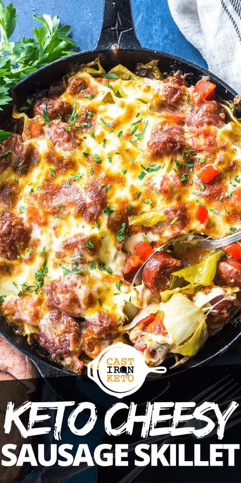 Cheesy Cabbage, Sausage Skillet Recipe, Keto Sausage Recipe, Cabbage Sausage, Sausage Skillet, Desayuno Keto, Skillet Dinner Recipes, Cabbage And Sausage, Diner Recept