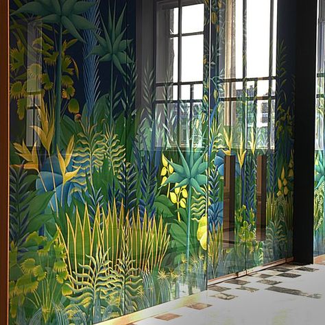 Jungle Mirror, Creative Mirror, Interior Creative, Verre Eglomise, Window Mural, Selfridges London, Back Painted Glass, Painted Door, Window Display Design