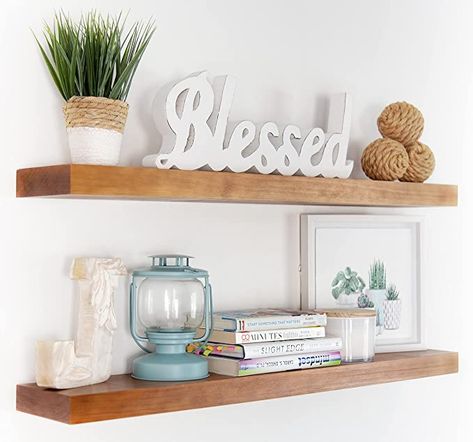 Bathroom Wooden Shelves, Kitchen Wood Shelf, Farmhouse Floating Shelves, Wooden Shelf Design, Wood Shelves Kitchen, Floating Shelves Bedroom, Floating Shelf Decor, Shelves For Wall, Modern Wall Shelf