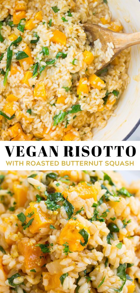 The ultimate comfort food: Vegan Risotto with roasted butternut squash and spinach. Easy, healthy, creamy and totally dairy free! #vegan #plantbased Butternut Squash And Spinach, Vegan Risotto, Food Vegan, Winter Comfort, Roasted Butternut Squash, Roasted Butternut, Ultimate Comfort Food, Tempeh, Vegan Dinner Recipes