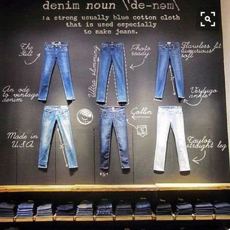 Denim Exhibition, Fashion Store Display, Denim Display, Clothing Store Interior, Visual Merchandising Displays, Clothing Displays, Estilo Tropical, Showroom Display, Board Display