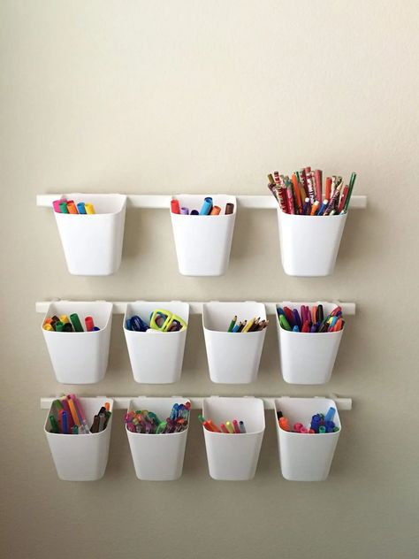 Storage Ideas For Kids, Ikea Organisation, Kids Desk Organization, Pastel Playroom, Craft Storage Ideas, Ikea Art, Toy Room Organization, Kids Room Desk, Ikea Organization