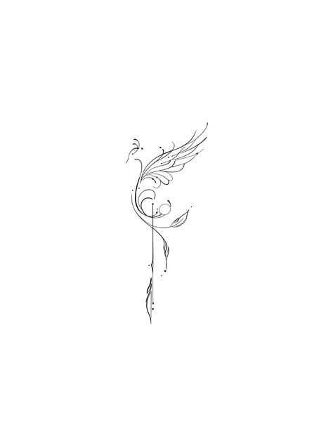 Minimal Phoenix Tattoo Design, Behind The Ear Phoenix Tattoo, Phoenix Bird Tattoo Women, Dainty Line Tattoos, Bird Wings Tattoo, Simple Phoenix Tattoo, Delicate Tattoo Ideas, Phoenix Feather Tattoos, Phoenix Back Tattoo