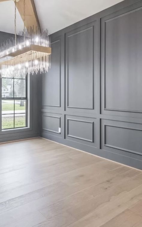 Wall moulding: Types and design ideas Home Office Wall Trim Ideas, Thick Board And Batten Wall, Wainscoting In Office, Hallway Wainscotting Entryway, Dining Room Wall Paneling Ideas, Office Wainscoting Ideas, Wall Wainscoting Ideas, Wainscoting Ideas Bedroom, Wood Trim Walls