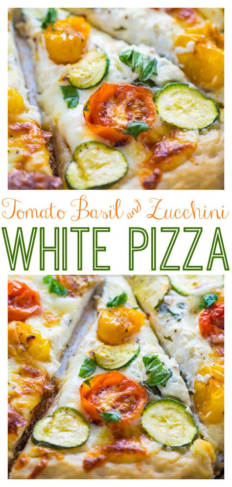 White Pizza with Tomatoes, Basil, and Zucchini - Baker by Nature Vegetarian Pizza Toppings, Pizza With Tomatoes, Zucchini Pizza Recipes, Savory Donuts Recipe, White Pizza Recipe, Farmhouse Cooking, Basil Pizza, Squash Pizza, Flatbread Pizza Recipes