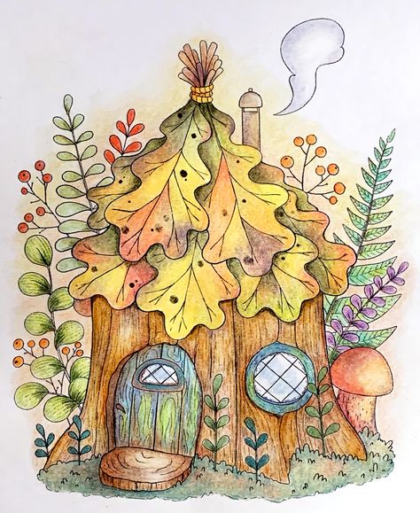 Fall Pencil Drawings, Tiny House Drawing, Storybook Art Illustrations, Fairy House Drawing, Tree House Drawing, Fall Drawings, Storybook Art, Arte Van Gogh, Autumn Illustration