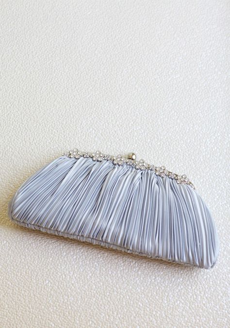 Blush And Dusty Blue Wedding, Prom Things, Baby Blue Weddings, Bridal Clutches, Bow Clutch, Veil Accessories, Blue Clutch, Satin Clutch, Silver Clutch