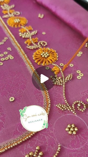 Beads Maggam Work Designs, Aari Flower Design Pattern, Flowers Aari Work Designs, Mudi Kuttu Maggam Work, Beads Work Embroidery Design, Aari Work Flower Designs, Thread Aari Work Designs, Simple Thread Work Designs, Aari Flower Design