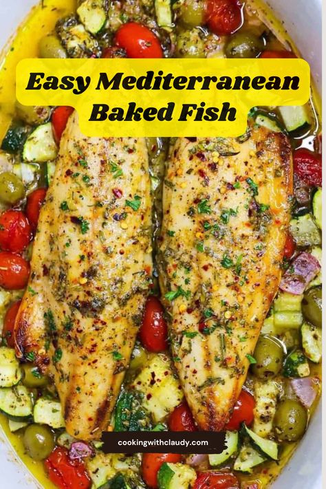 Easy Mediterranean Baked Fish | Healthy Mediterranean Baked Fish in Under 30 Minutes Easy Mediterranean Baked Fish, Basa Fish Recipes Baked, Fish In The Oven Recipes, Baked Fish With Vegetables, Baked Whiting Fish Recipes Ovens, Baked Rock Fish Recipes Oven, Recipe For Cod Fish Oven Baked, Baked Haddock Recipes Healthy, Fish Sheet Pan Recipes