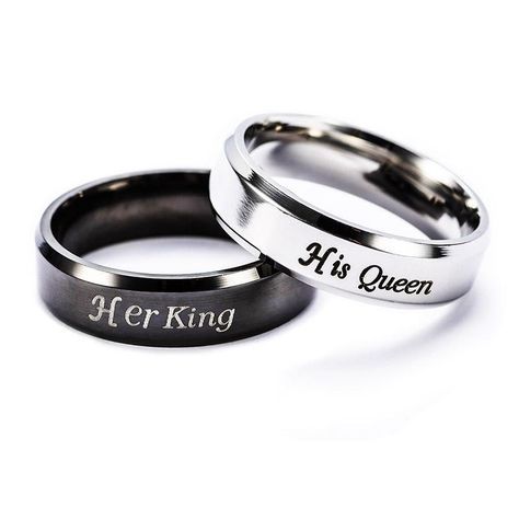 Her King and His Queen Stainless Steel Couple Promise Rings - 30 Day Money Back Guarantee + Free World Shipping! (USA Customers also receive free online order tracking). king rings, queen rings, promise rings for her, promise rings for couples, promise rings for him, couple rings, matching rings, gifts for him, valentine's gifts, valentines day, birthday gifts for boyfriend, birthday gift for girlfriend, couple jewelry Matching Promise Rings, Crown Rings, Bday Gifts For Him, Dazzling Jewelry, Couples Rings, Promise Jewelry, Promise Rings For Him, Rings For Couples, Queen Rings