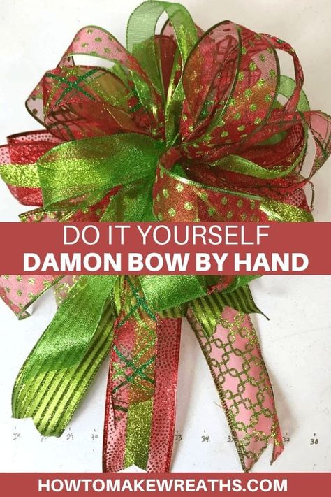 Fancy Bows Diy, Diy Mesh Wreath Tutorial Step By Step, Ribbon Wreath Tutorial Step By Step, Diy Wreath Bow Tutorial, Ez Bow Maker, Making Bows For Wreaths, Bow Making Tutorials, Funky Bow, Christmas Bows Diy