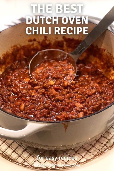 This classic chili made in a Dutch oven is so delicious and perfect for so many occasions. Easy Chili Recipe Dutch Oven, Chili In A Dutch Oven, Dutch Oven Stovetop Recipes, Chilli Dutch Oven Recipes, Easy Dutch Oven Chili, Easy Chili Recipe Stovetop Simple, Chilli Recipe Dutch Oven, Chili Recipe Dutch Oven One Pot, Dutch Oven Chilli Recipes