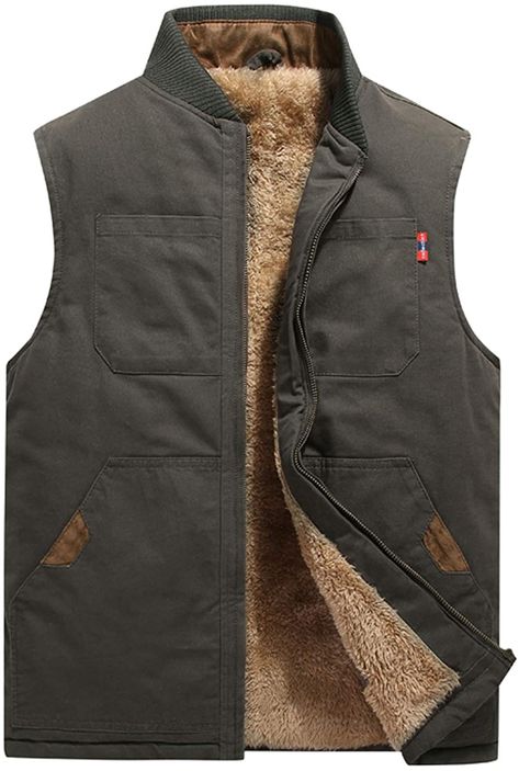 Flygo Mens Casual Outdoor Work Utility Quilted Duck Insulated Vest (X-Small, Army Green) at Amazon Men’s Clothing store Hunting Vest Men, Mens Warm Vest, Mens Vests Outdoor, Hunting Clothes Mens, Winter Vest Outfits Men, Mens Vest Outfits Winter, Men’s Vest, Mens Work Clothes, Canvas Jacket Men