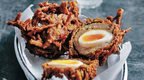 Onion Bhaji Recipes, Ideas For Brunch, Reuben Recipe, Onion Bhaji, Scotch Egg, Bhaji Recipe, Rocket Engine, Scotch Eggs, Quails