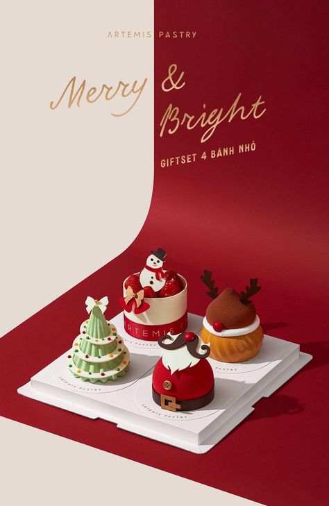 Xmas Pastry Ideas, Christmas Desserts Photography, Christmas Cake Poster Design, Hampers Christmas Photography, Christmas Food Menu Design, Menu Dessert Design, Christmas Food Poster Design, Christmas Cafe Food, Christmas Food Photography Photo Ideas