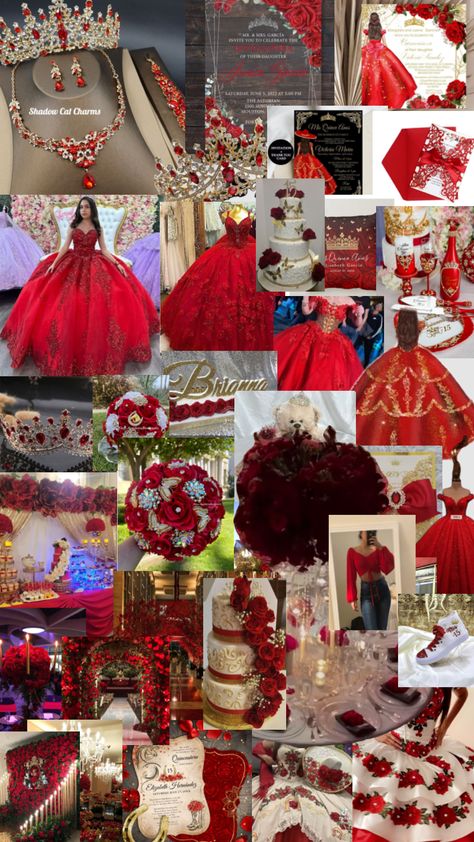 15 Themes Quinceanera, Burgundy Quinceanera Theme, Red And Gold Quinceanera Decorations, Red Quince Theme, Quinceanera Surprise Dance, Quinceanera Red, Charro Quince, Quince Themes, Mexican Quinceanera Dresses