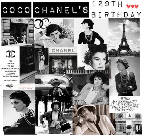 ♥ Chanel Collage, Coco Chanel Birthday, Chanel Birthday, Coco Chanel Fashion, Chanel Brand, Chanel No 5, French Fashion Designers, Feel Younger, Mood Board Inspiration