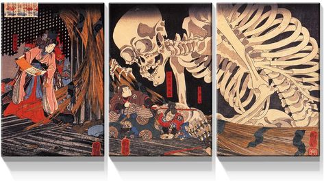 Asian Artwork, Triptych Art, Utagawa Kuniyoshi, Asian Wall Art, Painting Decoration, Japanese Wall Art, Japanese Wall, Office Dining Room, The Skeleton