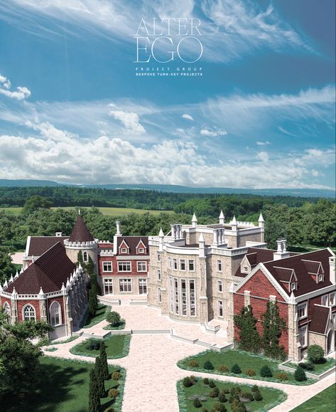 A Victorian style manor house typically features a large main house, often built in a grand and ornate style, with several smaller buildings such as guest houses and outbuildings surrounding it. ALTER EGO Project Group is an international design firm, its range of influence spans from residential and commercial interior to hospitality. Just in 2 recent years company’s projects have won more than 20 prestigious awards. Manor House Plans, Neoclassical Home, Victorian Castle, Victorian Manor, Timeless Architecture, Mansion Designs, Famous Houses, Mansion Floor Plan, Cool Tree Houses