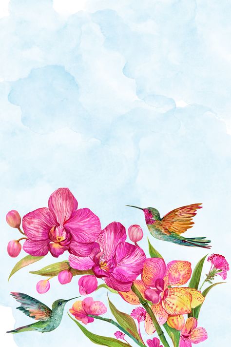 #watercolor#hummingbirds #floral Hummingbird Wallpaper Iphone, Watercolor Hummingbirds, Hummingbird Wallpaper, Hummingbird Watercolor, Butterfly Background, Collage Book, Iphone Lockscreen Wallpaper, 3d Drawings, Color Palette Design