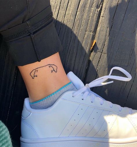 Dog Ear Tattoo Placement Ideas, Minimalist Dog Ear Tattoo, Dog Ear Tattoo Ankle, Dog Ear Tattoo Ideas, Boxer Dog Ear Tattoo, Labrador Ear Tattoo, Ankle Dog Tattoo, Dog Outline Tattoo Placement, Small Dog Ear Tattoo