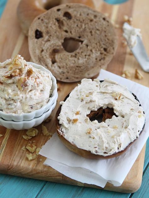 Copycat Panera honey walnut cream cheese – SheKnows Bagel Schmear Recipe, Honey Walnut Cream Cheese, Walnut Cream Cheese, Cream Cheese Spread Recipes, Bagel Spread, Panera Recipes, Flavored Cream Cheeses, Walnut Cream, Copycat Panera