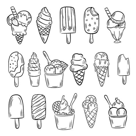 Cute Ice Cream Drawing, Ice Cream Cone Drawing, Drawing Cup, Ice Cream Tattoo, Draw Ice Cream, Ice Cream Painting, Cup Tattoo, Cafe Decoration, Ice Cream Art