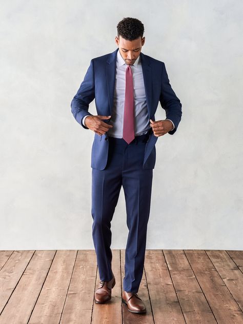 Our blue suit pants, which lands a few shades lighter than navy on the color wheel, earns double-takes with its bold tone and charismatic color. 100% super-fine Italian merino wool Navy Blue Suit Men, Mens Suits Navy, Wedding Guest Suits, Suit For Men Wedding, Navy Suit Wedding, Suit Prom, Beach Formal, Formal Wedding Attire, Blue Suit Jacket