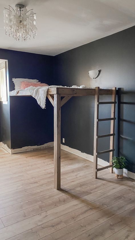 Hand Made Loft Bed, Loft Bed For Short Ceilings, Loft Platform Bed, Western Loft Bed, Loft Bed Railing Ideas, Lofted Queen Bed, Diy Loft Beds For Small Rooms, Loft Bed Layout Ideas, Reverse Loft Bed