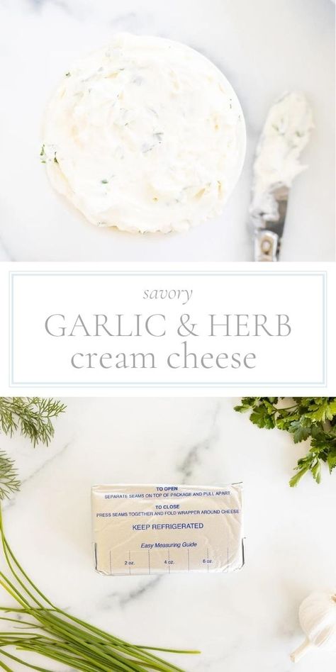 This garlic and herb cream cheese is a savory, delectable way to top bagels, toast, crostini and so much more. Infused with fresh, fragrant herbs and minced garlic, it's pure joy! You can add it to pasta, soup or even salads. It's a perfect spread for your favorite wraps, and it's even delicious as a simple appetizer. Garlic And Herb Cream Cheese Recipes, Herb Cream Cheese Spread, Cream Cheese Crostini, Garlic And Herb Cream Cheese, Herb Cream Cheese, Make Ahead Brunch, Simple Appetizer, Family Desserts, Julie Blanner