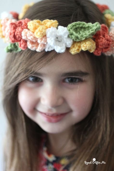 PatPat Matching Dresses and Crochet Flower Crown - Repeat Crafter Me Crochet Flower Crown, Crochet Flower Headbands, Crochet Crown, Repeat Crafter Me, Crochet Headband Pattern, Crochet Hair Accessories, Crochet Clothing And Accessories, Headband Pattern, Crochet Flower Patterns