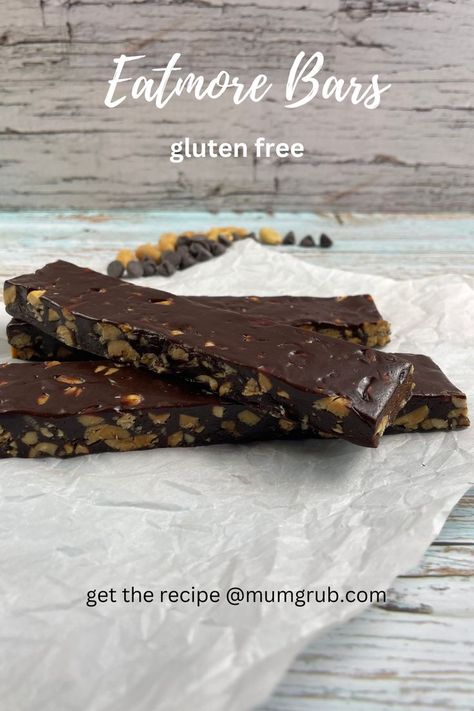 Homemade oat-free Eatmore Bars Eatmore Bars Recipe, Eatmore Bars, Bars Gluten Free, Yummy Desserts Easy, Gluten Free Snacks, Bars Recipe, Dark Chocolate Chips, Chocolate Peanut Butter, Bars Recipes