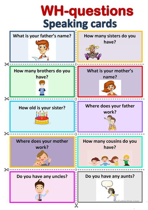 Family speaking cards - English ESL Worksheets for distance learning and physical classrooms English Esl Activities, Speaking Cards For Kids, Speaking Activities For Kids, Family Esl Activities, Speaking Cards For Beginners, Speaking Activities Esl Beginners, Wh Questions Speaking Cards, Esl Conversation Activities For Adults, Esl Speaking Activities