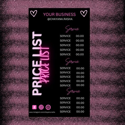 This is a do it yourself price list flyer.  This is a digital file. After purchase, you will receive a PDF download which will direct you to the template. If you cannot access your template, message me directly for a link to your design. THIS IS A DIGITAL PRODUCT. NO PHYSICAL ITEMS WILL BE RECEIVED.  (Price List Template, Price List Flyer, Price List, Hair Price List, Wig Flyer, Flyer Template, Nail Flyer, Braid Flyer, Makeup Flyer, Salon Flyer) Edit this professional looking price list flyer with your details to fit the nature of your business. Canva Price List Ideas, Price List Flyer Design, Hair Price List Ideas, Braiding Price List, Wig Price List, Hair Flyers Ideas, Braids Price List, Price List Template Design, Braid Flyer