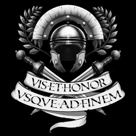 VIS ET HONOR - strength and honor VSQVE AD FINEM - all the way to the end Strength And Honor, Centurion Tattoo, Roman Centurion Tattoo, Centurions Cartoon, For Honor Centurion, Roman Centurion Art, Centurion Tank, Roman Tattoo, Roman Gladiators