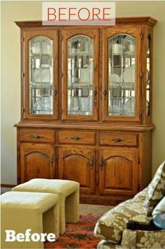 Hutch Makeover Diy, Old China Cabinet, China Hutch Makeover, China Cabinet Redo, Oak China Cabinet, Hutch Furniture, China Cabinet Makeover, Vintage Hutch, Painted Hutch