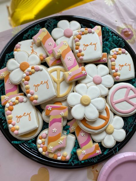 1st Birthday Cookies, Hippie Birthday Party, First Birthday Cookies, Hippie Birthday, Carrot Cake Cookies, 1st Birthday Themes, Cookie Company, Girl Birthday Themes, First Birthday Party Themes