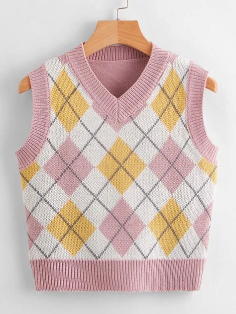 Argyle Pattern Sweater VestCheck out this Argyle Pattern Sweater Vest on Romwe and explore more to meet your fashion needs! Pattern Sweater Vest, Aesthetic Sweaters, Fashion Corner, Argyle Pattern, Trendy Fashion Tops, Aesthetic Shirts, Diy Crochet Projects, Pattern Sweater, Fashion Design Clothes