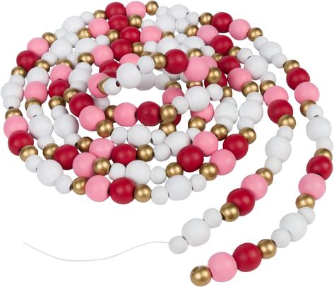 Amazon.com: One Holiday Way 9-Foot Rustic Red, Pink, White and Gold Wood Bead Garland Christmas Tree Decoration - Decorative Vintage Wooden Beads for Everyday Chic Winter Valentines Farmhouse Xmas Home Decor : Home & Kitchen Wood Bead Garland Christmas Tree, Pink Xmas Decor, Wood Bead Garland Christmas, Winter Valentines, Bead Garland Christmas Tree, Garland Christmas Tree, Xmas Home Decor, Boho Valentine, Red Christmas Decor