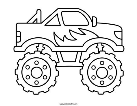 Monster Truck Design, How To Draw Monster Truck, Monster Truck Crafts Preschool, Page Outline Design, Monster Truck Drawing Easy, Monster Truck Craft, Draw Monster Truck, Sped Preschool, Trucks Coloring Pages