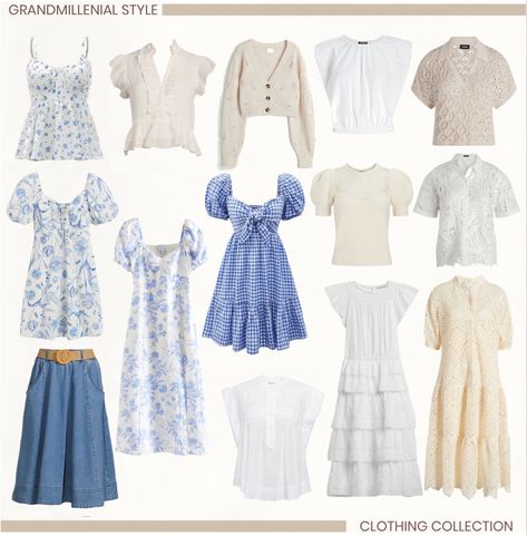 Grand Millennial Clothing, Preppy Grand Millennial Style, Grandmillenial Style Outfit, Grand Millennial Style Clothes, Grandmillenial Outfits, Grandmillenial Style Clothing, Crochet Gingham, Grand Millenial, Romantic Essence