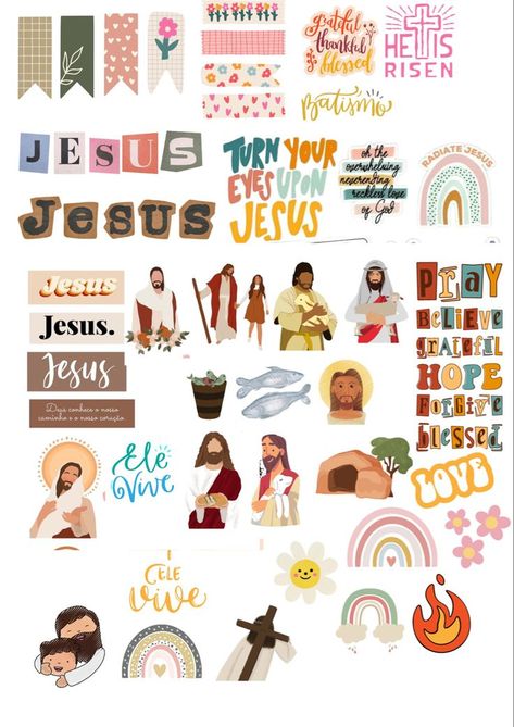 God Stickers Printable, Bible Scrapbooking Ideas, Bible Stickers Printable, Christian Sticker Ideas, Bible Journal Stickers, Jesus Stickers, Bible Stickers, Christian Graphics, God Sticker