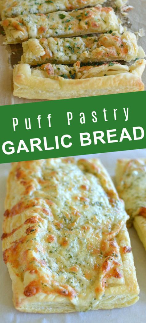 Puff Pastry Cheesy Breadsticks, Puff Pastry Butter Bread, Dinner Pastries, Garlic Cheese Puff Pastry, Puff Pastry Dinner Rolls, Garlic Bread Puff Pastry, Puff Pastry Breadsticks, Puff Pastry Garlic Knots, Recipes Made With Puff Pastry